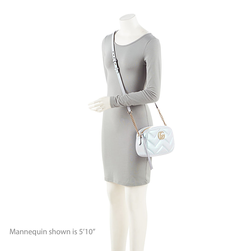 Gucci Matelasse Padded IridescLBt Leather GG Marmont Small Camera Bag
