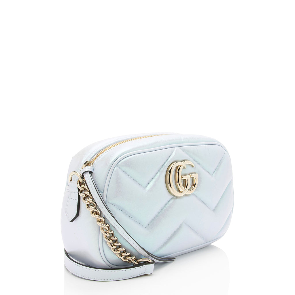 Gucci Matelasse Padded IridescLBt Leather GG Marmont Small Camera Bag