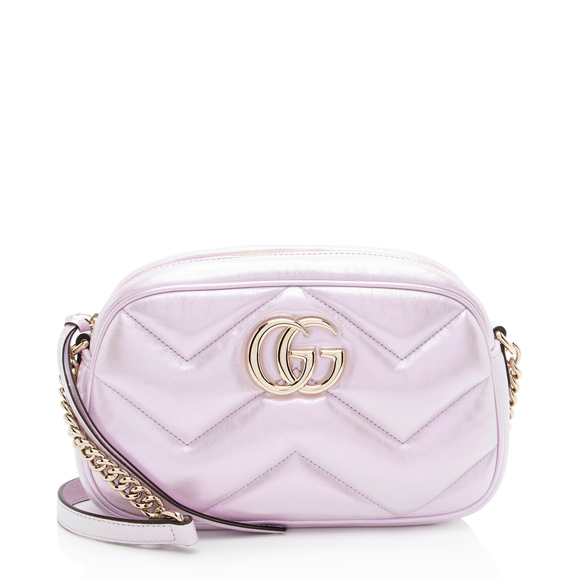 Gucci Matelasse Padded IridescLBt Leather GG Marmont Small Camera Bag
