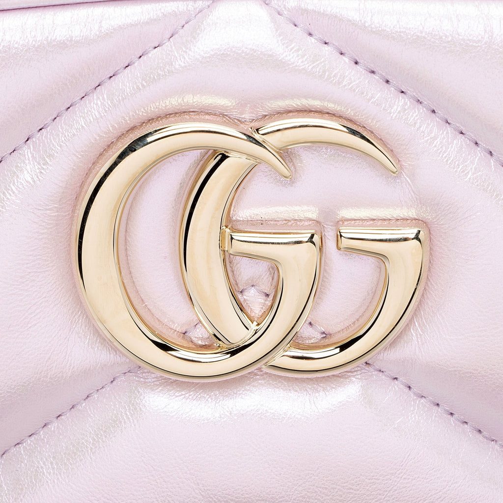 Gucci Matelasse Padded IridescLBt Leather GG Marmont Small Camera Bag