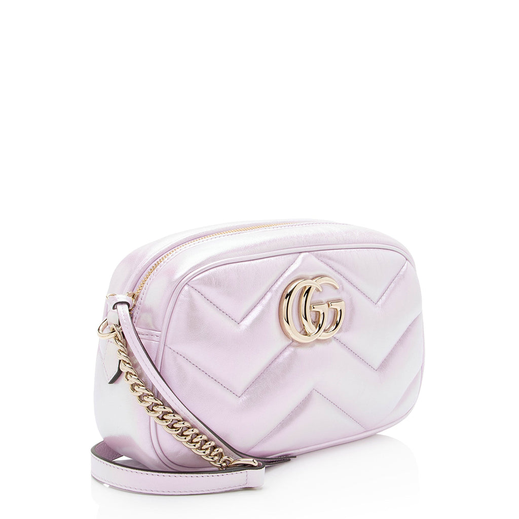 Gucci Matelasse Padded IridescLBt Leather GG Marmont Small Camera Bag