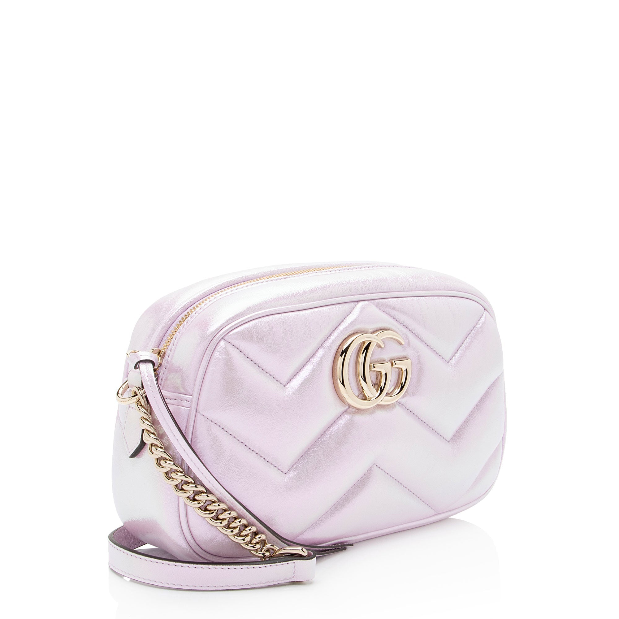 Gucci Matelasse Padded IridescLBt Leather GG Marmont Small Camera Bag