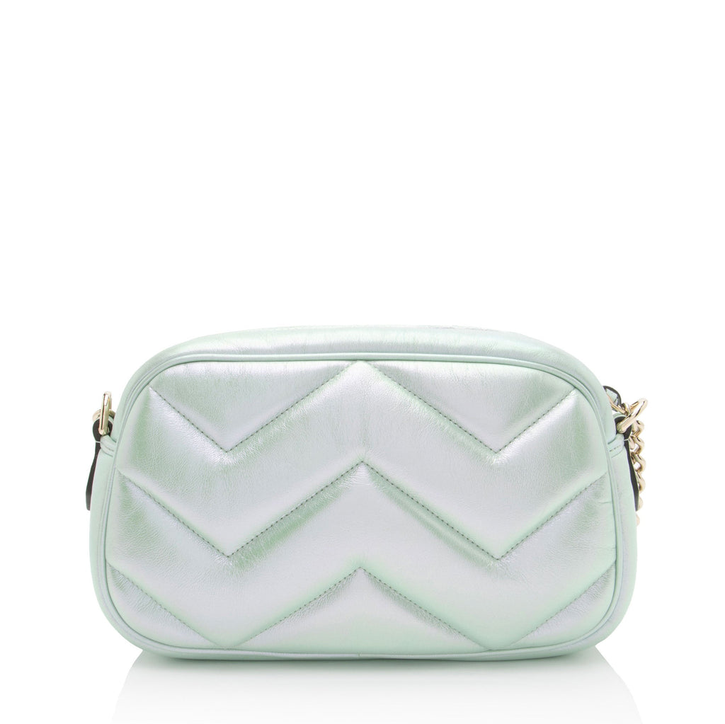 Gucci Matelasse Padded IridescLBt Leather GG Marmont Small Camera Bag