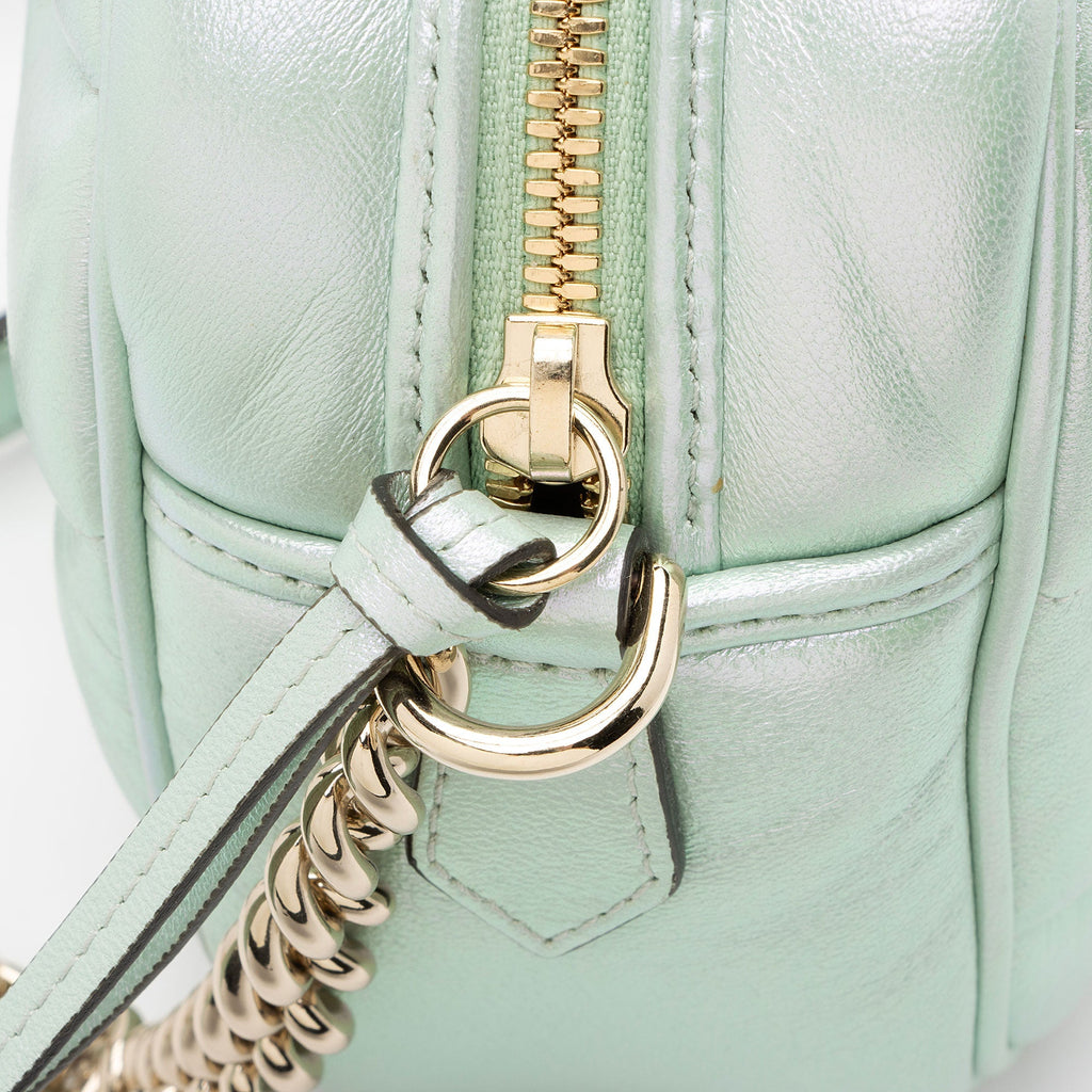 Gucci Matelasse Padded IridescLBt Leather GG Marmont Small Camera Bag
