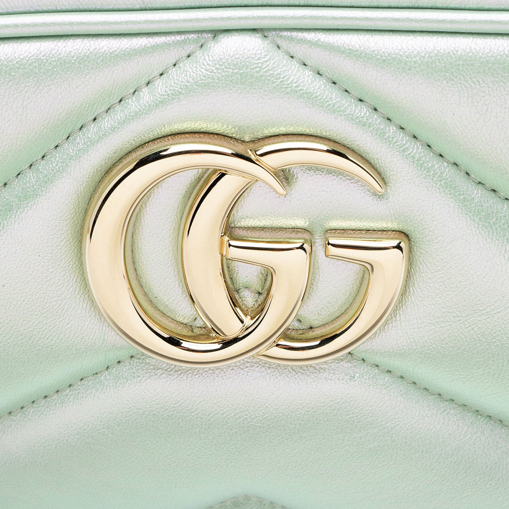 Gucci Matelasse Padded IridescLBt Leather GG Marmont Small Camera Bag