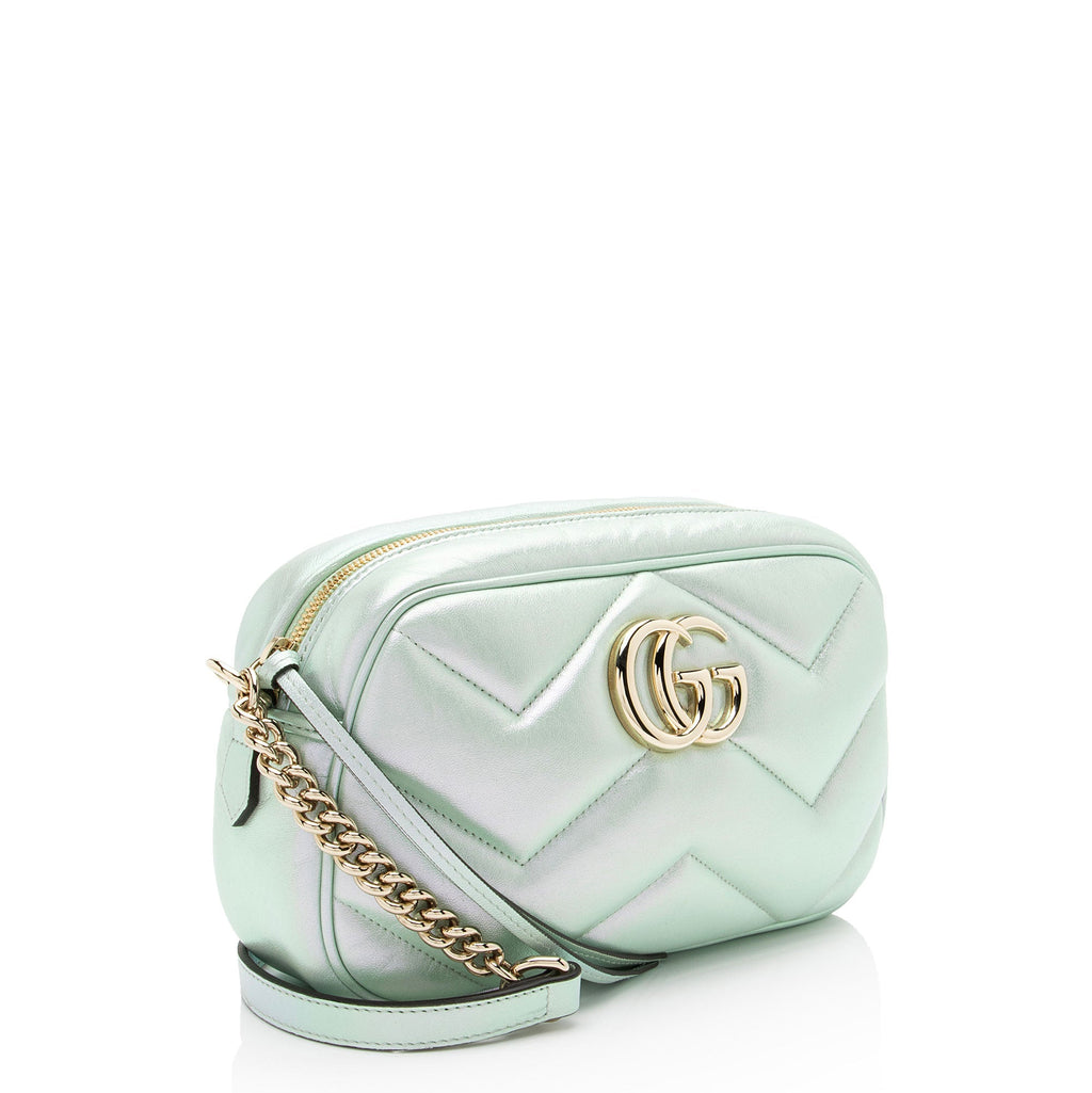 Gucci Matelasse Padded IridescLBt Leather GG Marmont Small Camera Bag
