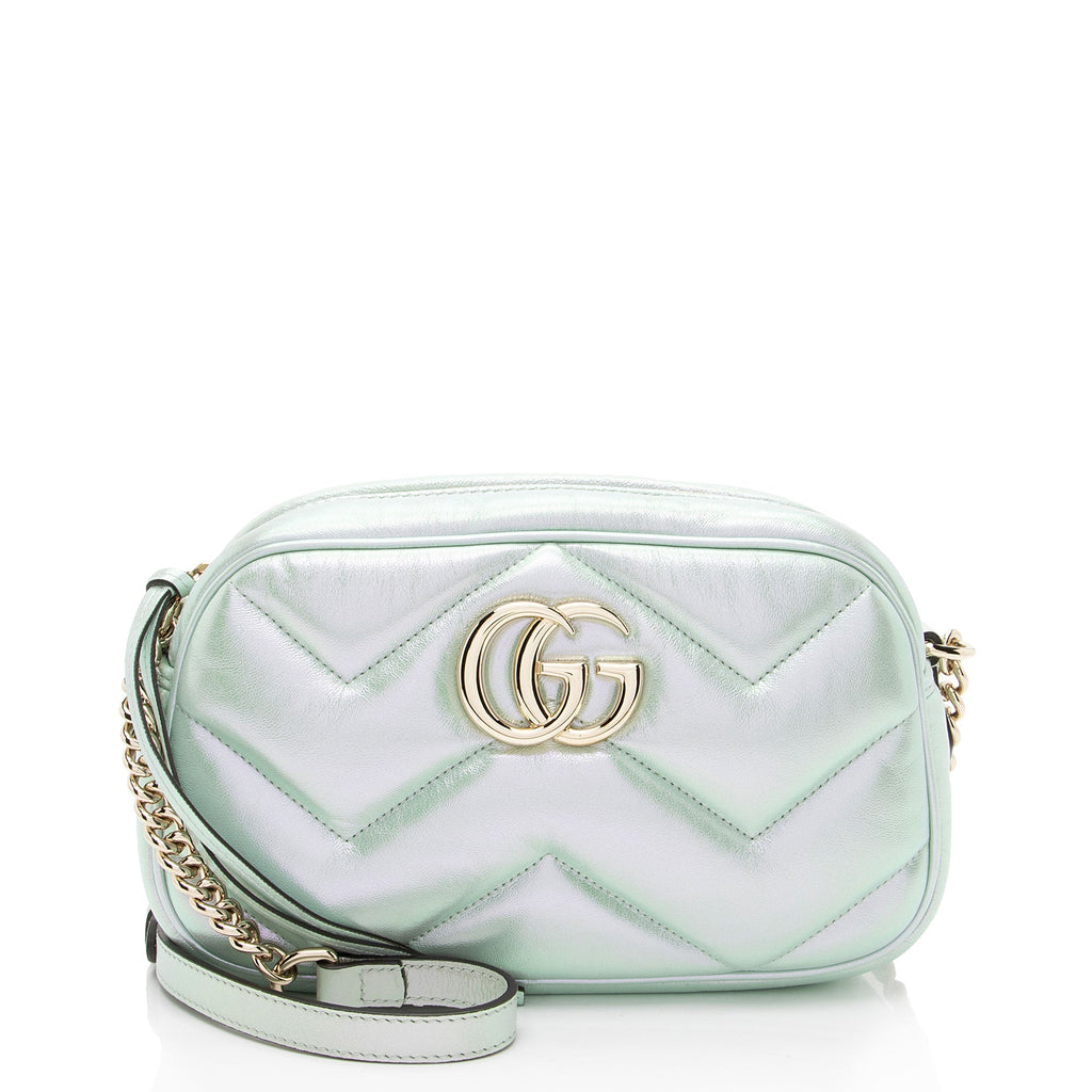 Gucci Matelasse Padded Iridescent Leather GG Marmont Small Camera Bag