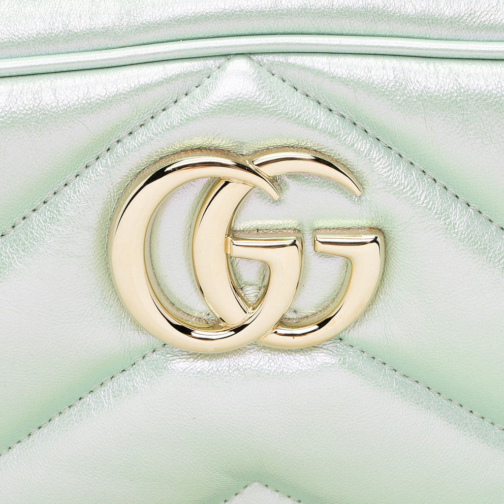 Gucci Matelasse Padded Iridescent Leather GG Marmont Small Camera Bag