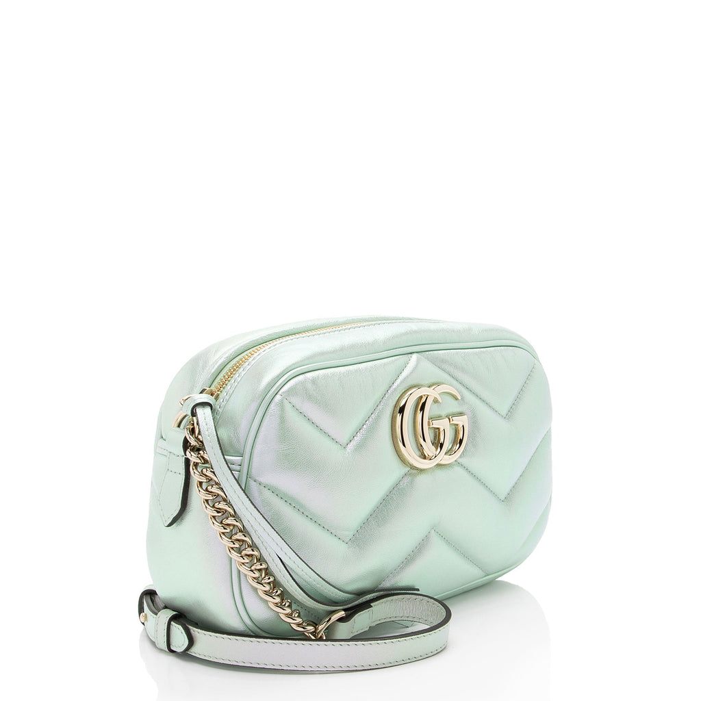 Gucci Matelasse Padded Iridescent Leather GG Marmont Small Camera Bag