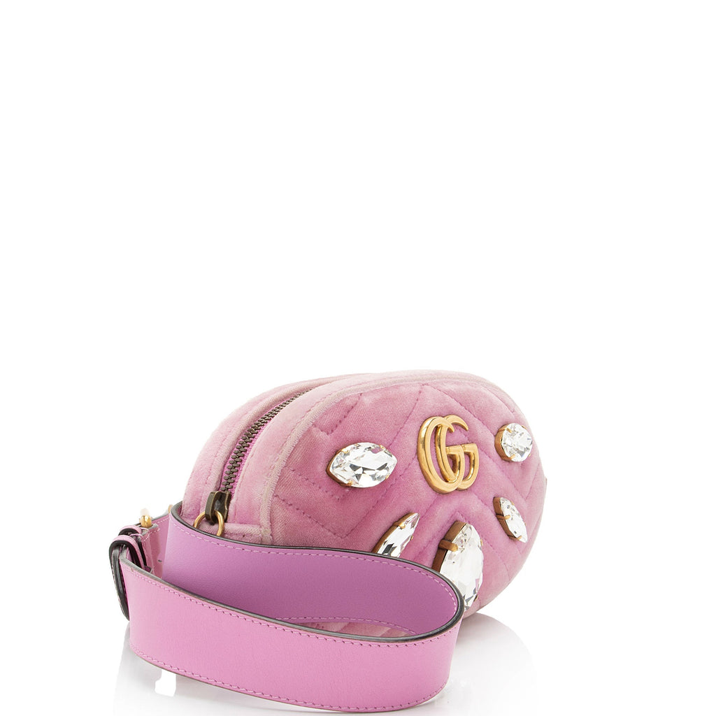 Gucci Matelasse Velvet Crystal GG Marmont Belt Bag - Size 34 / 85