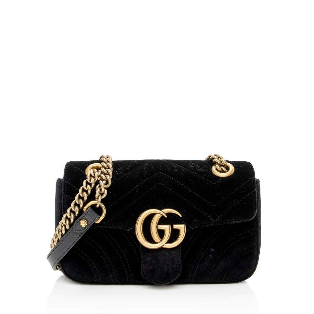 Gucci Matelasse Velvet Gucci Marmont Mini Shoulder Bag (SHF-15721)