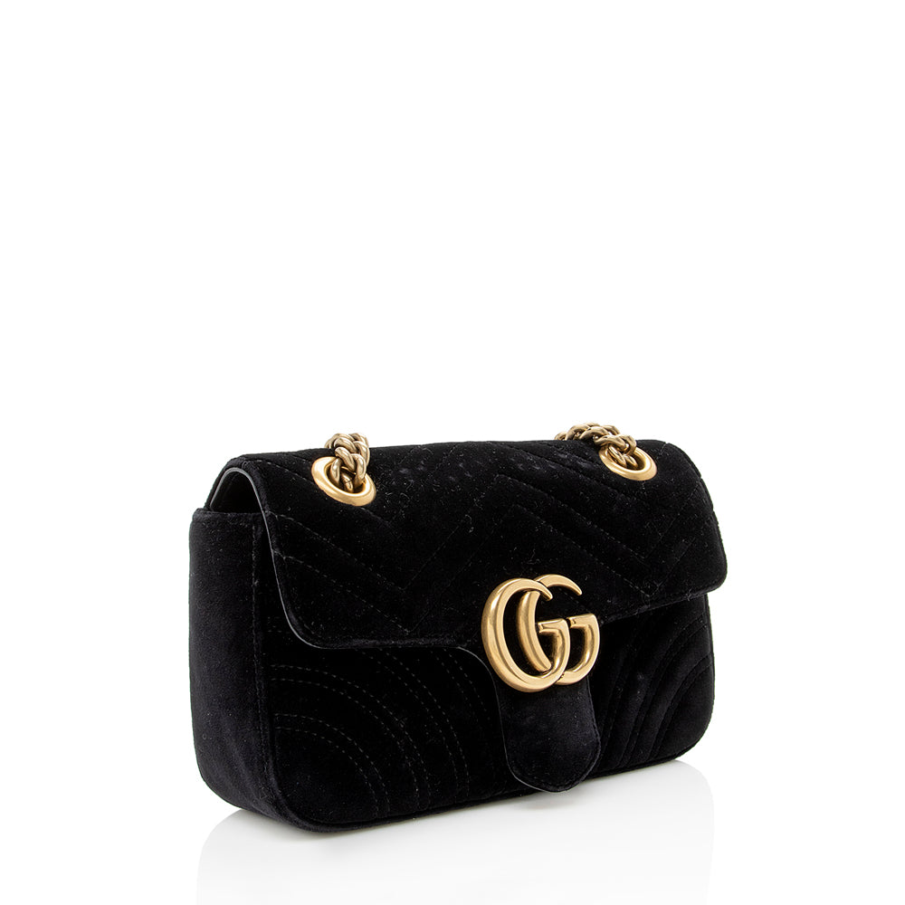 Gucci Matelasse Velvet Gucci Marmont Mini Shoulder Bag (SHF-15721)