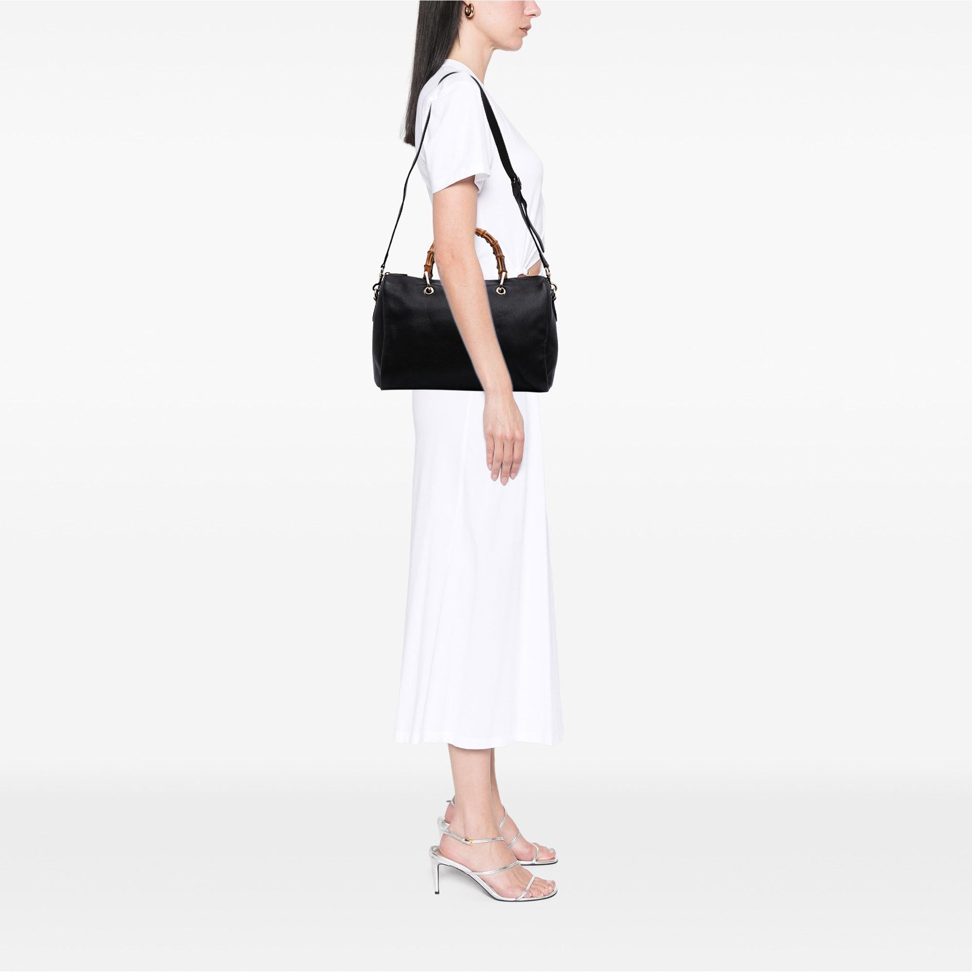 Gucci Medium Calfskin Bamboo Shopper Boston Bag