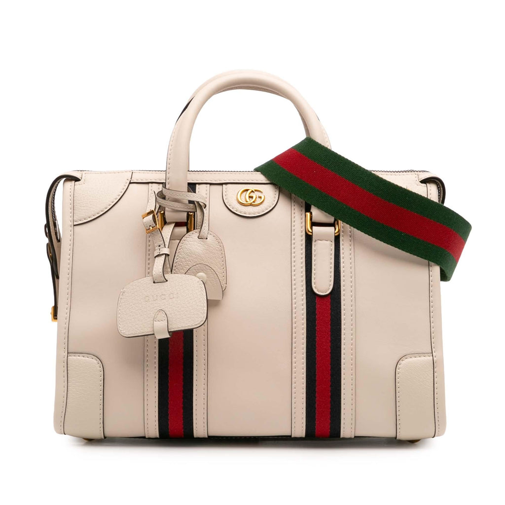 Gucci Medium Calfskin Web Bauletto Top Handle Bag