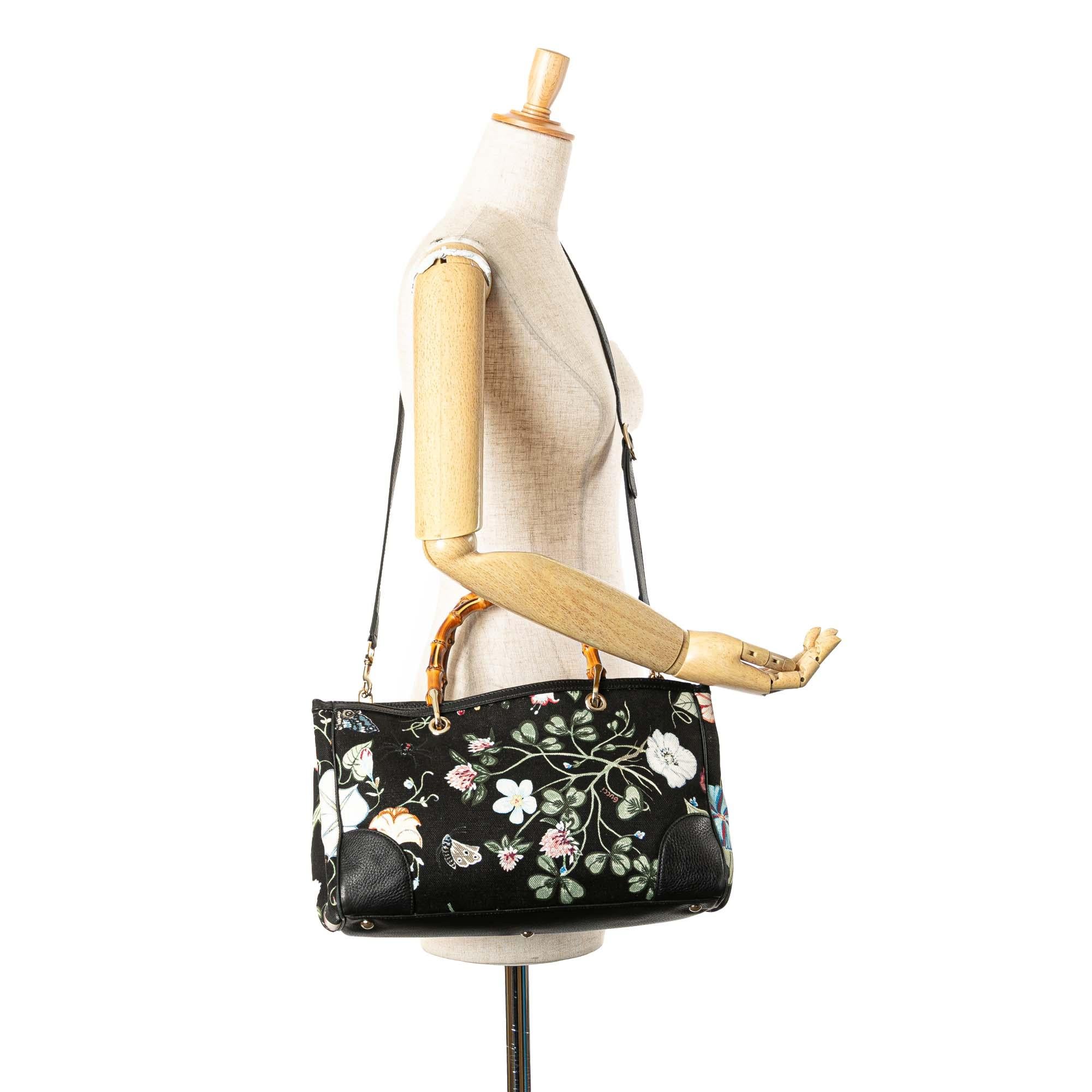 Gucci Medium Canvas Bamboo Shopper Flora Knight Satchel