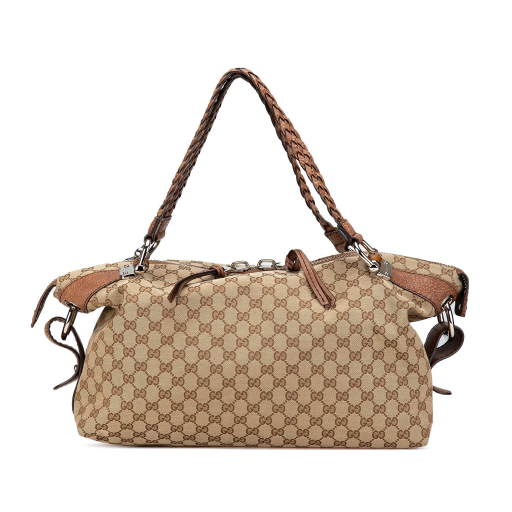 Gucci Medium GG Canvas Bamboo Bar Tote