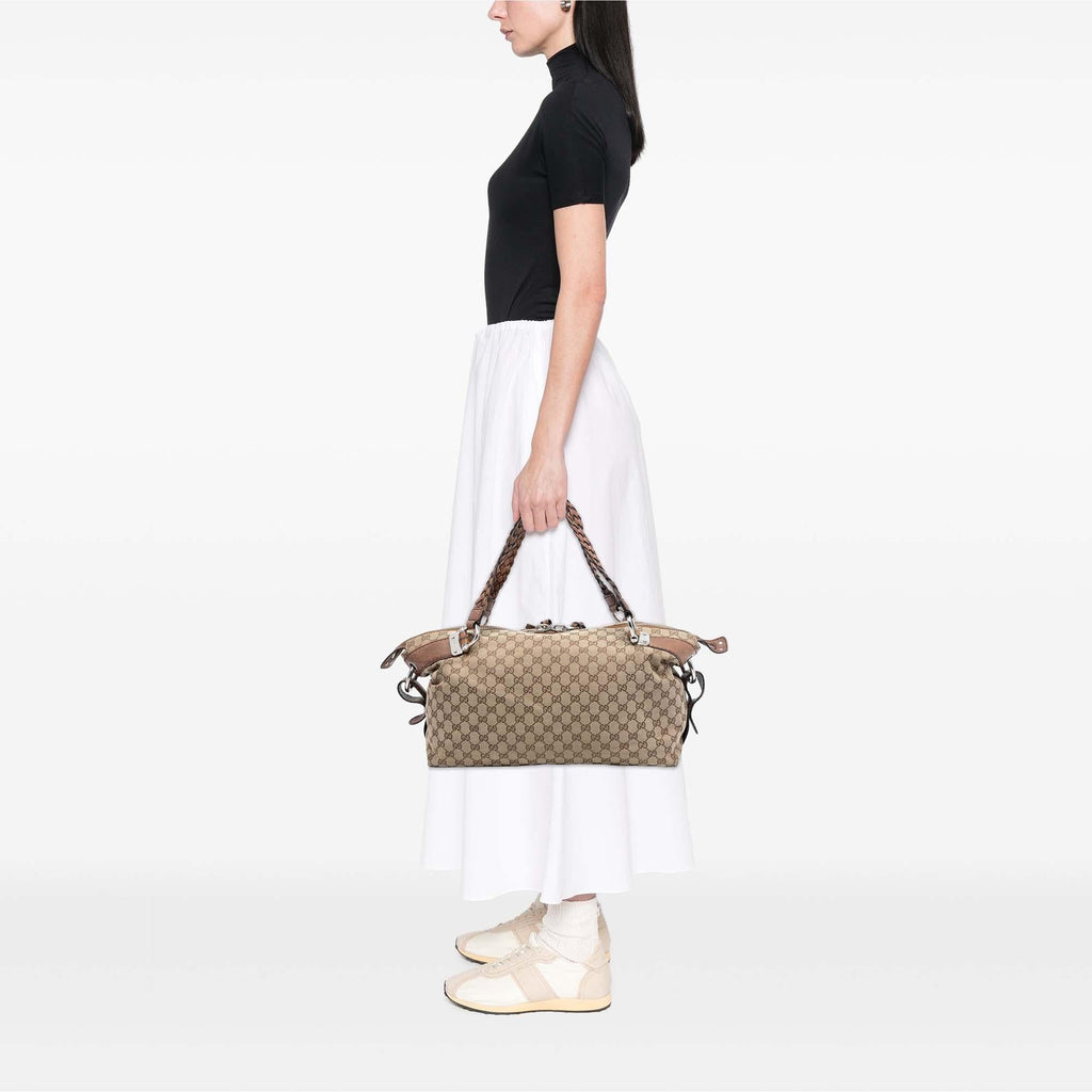 Gucci Medium GG Canvas Bamboo Bar Tote