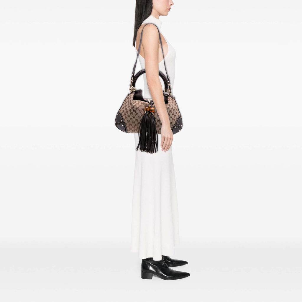 Gucci Medium GG Canvas Bamboo Indy Hobo