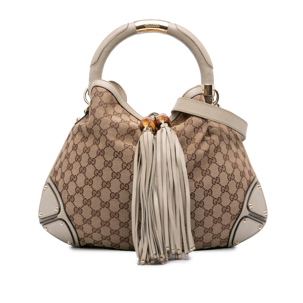 Gucci Medium GG Canvas Bamboo Indy Hobo