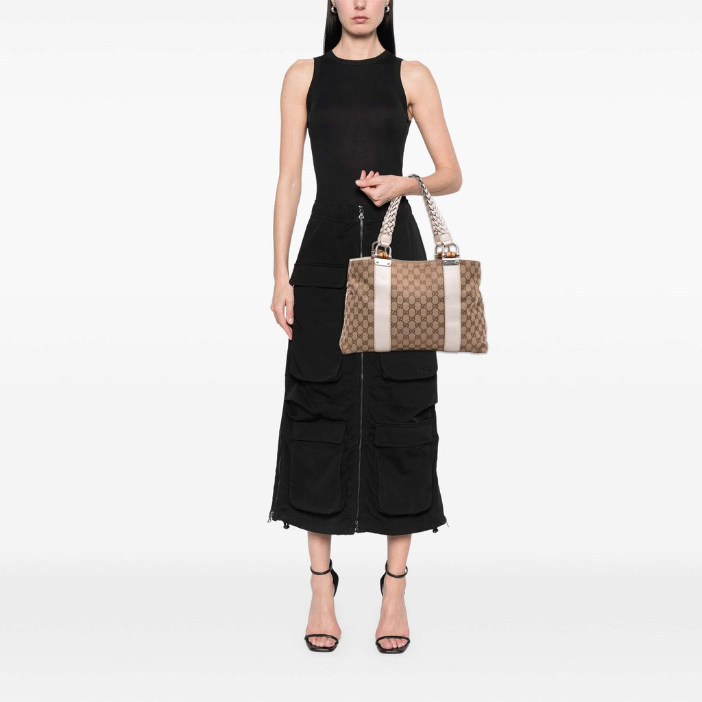 Gucci Medium GG Canvas Bamboo Libeccio Tote