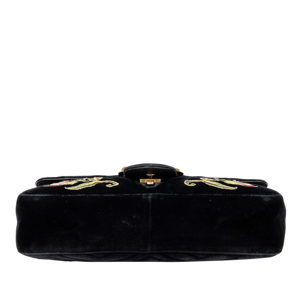 Gucci Medium GG Marmont Embroidered Matelasse Velvet Crossbody (SHG-0BOHzd)