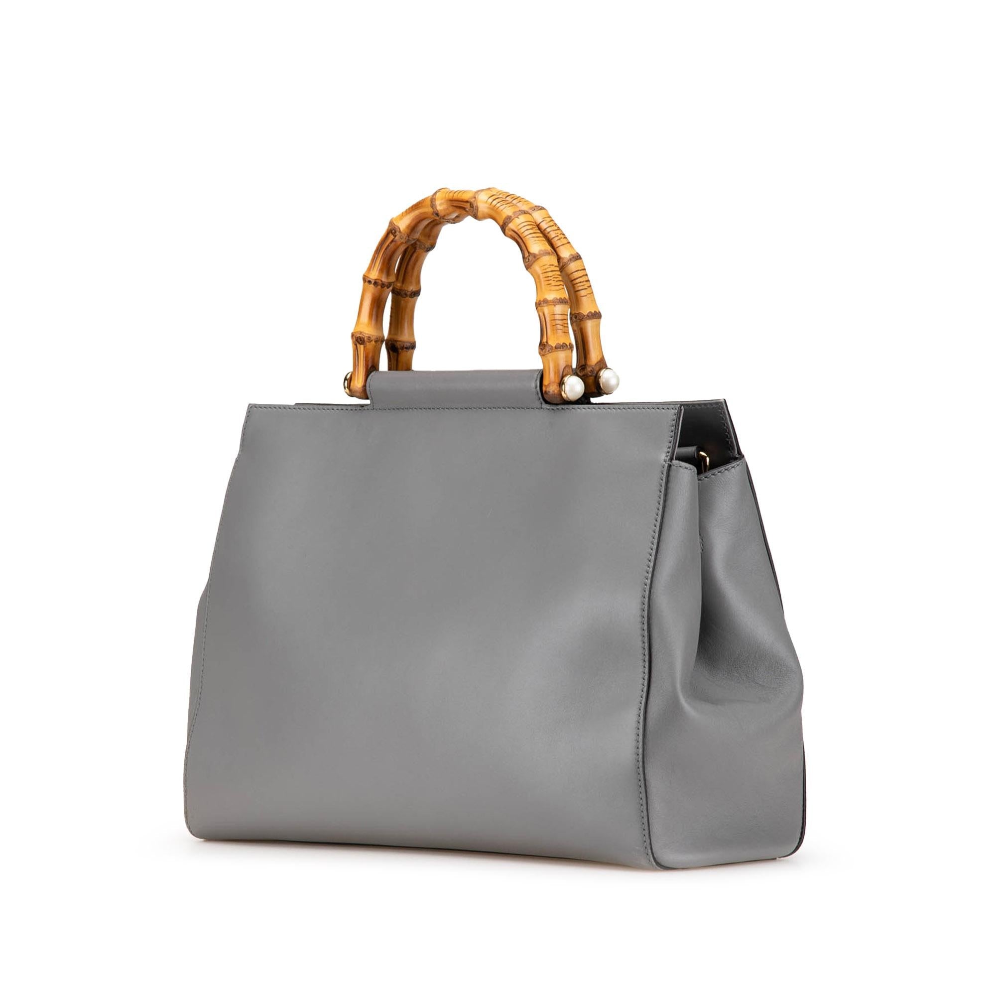 Gucci Medium Leather Bamboo Nymphaea Satchel