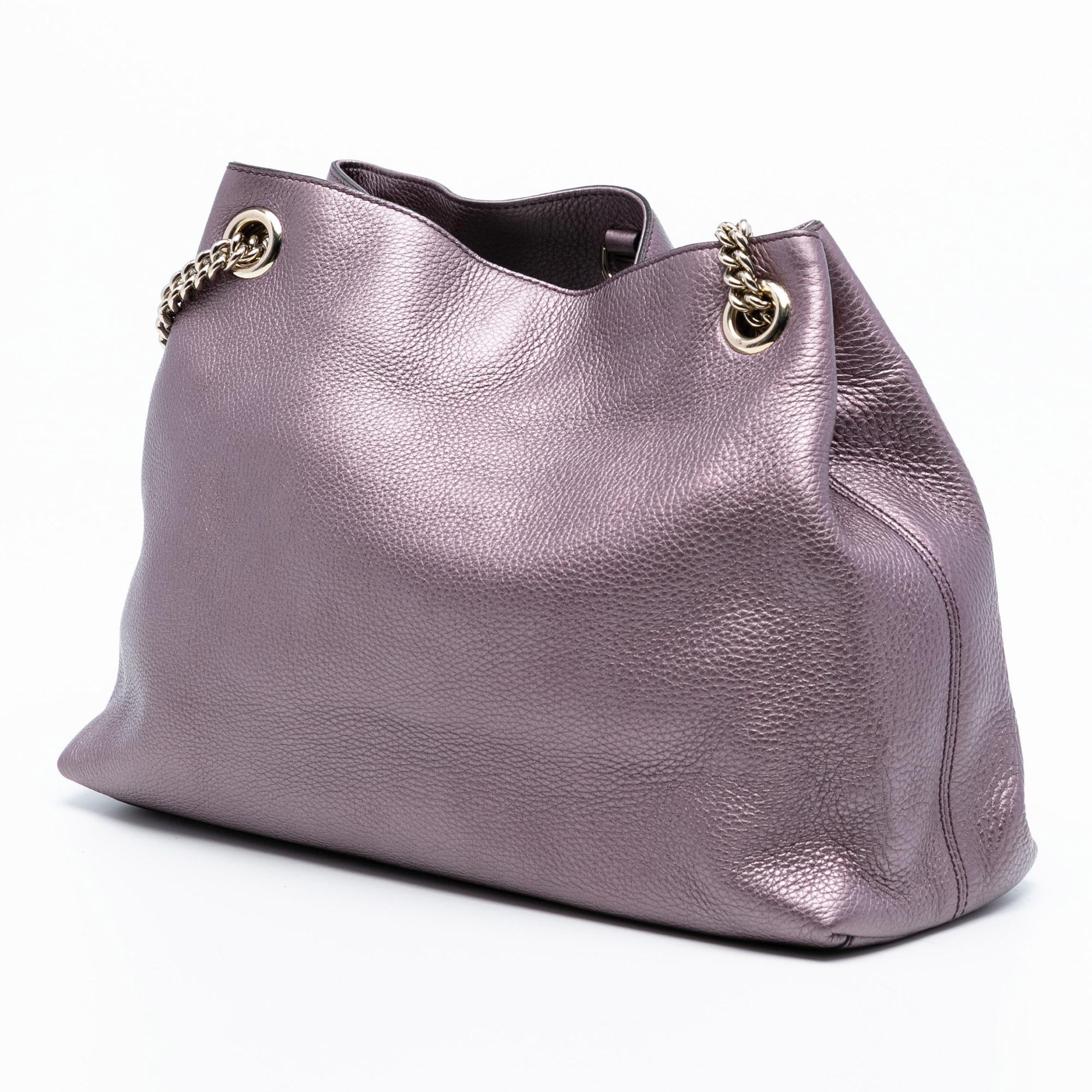Gucci Medium Metallic Leather Soho Chain Tote