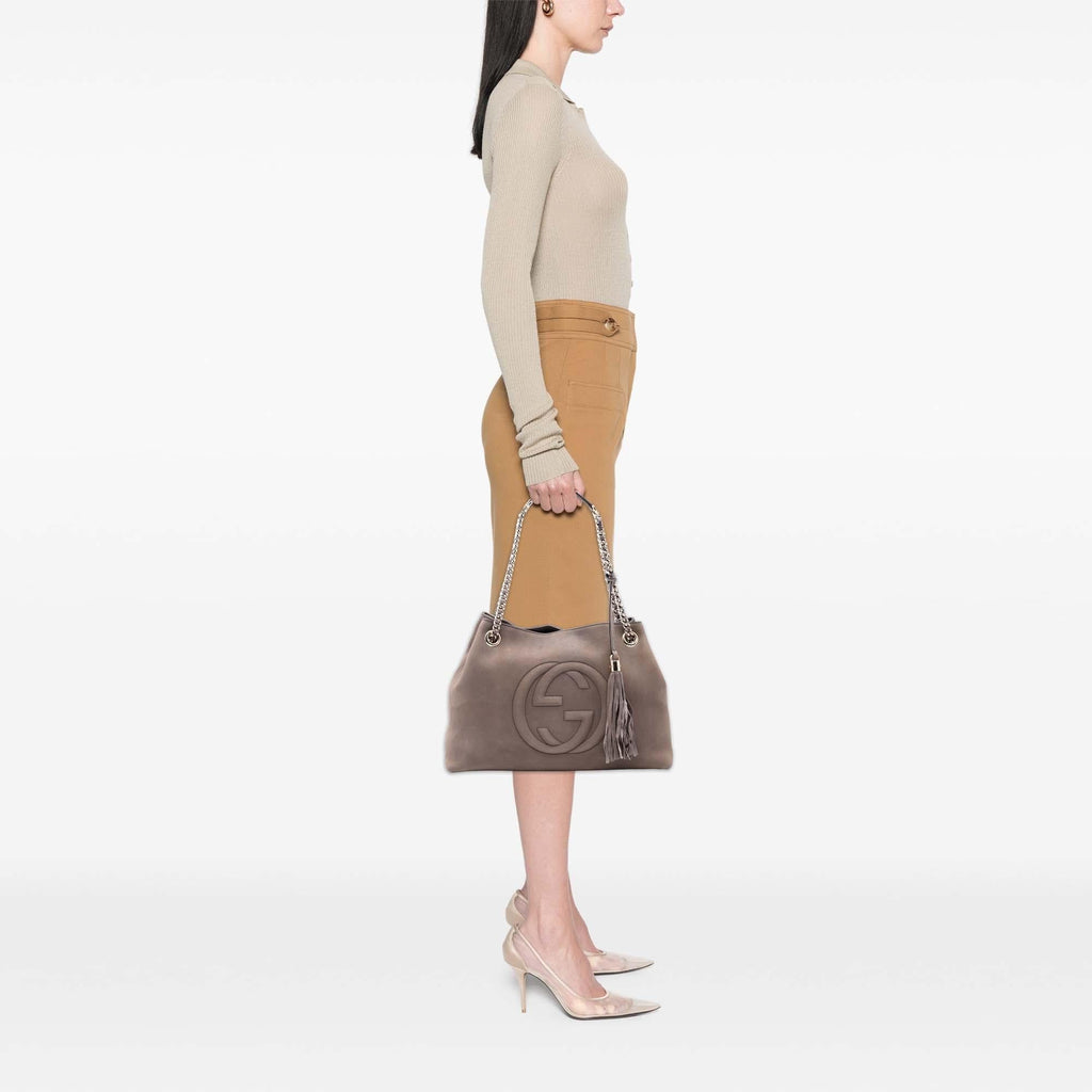 Gucci Medium Nubuck Leather Soho Chain Tote