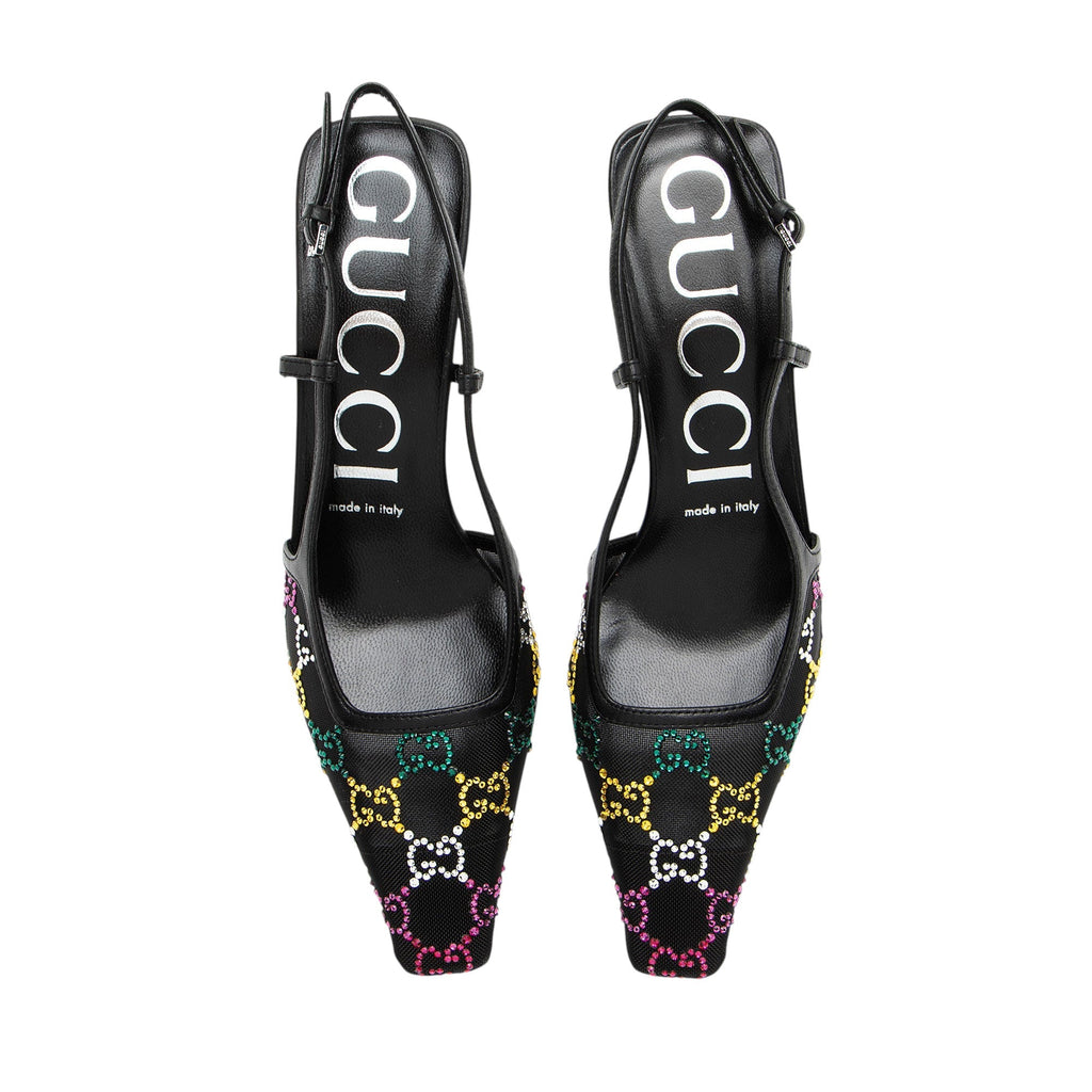 Gucci Mesh Crystal GG Slingback Pumps - Size 7 / 37