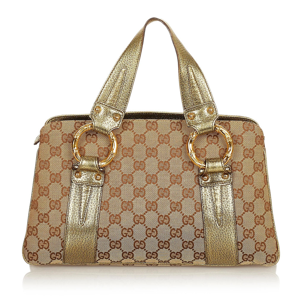Gucci Metal Bamboo Gucci Canvas Handbag (SHG-25640)