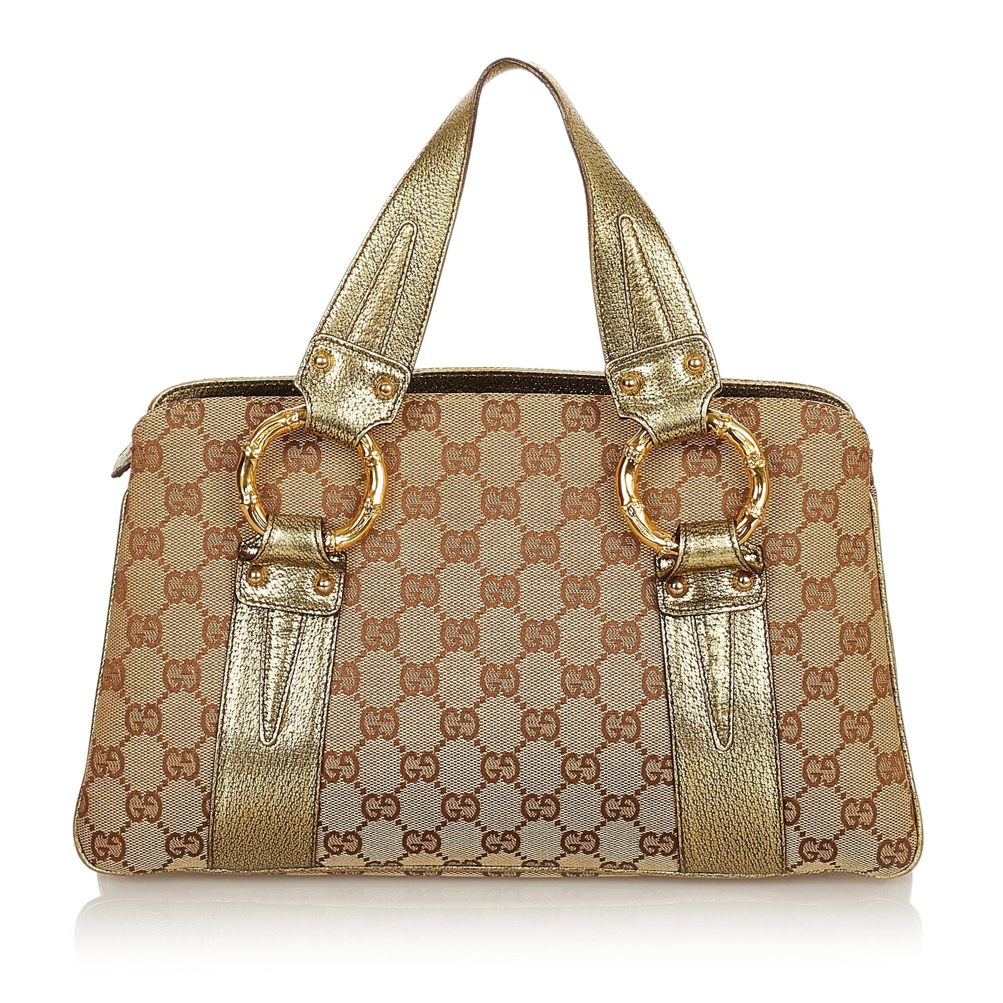 Gucci Metal Bamboo Gucci Canvas Handbag (SHG-25640)
