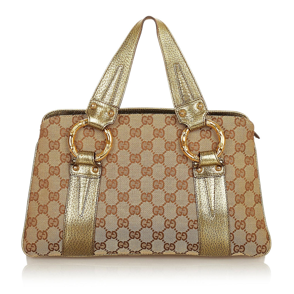 Gucci Metal Bamboo Gucci Canvas Handbag (SHG-25640)