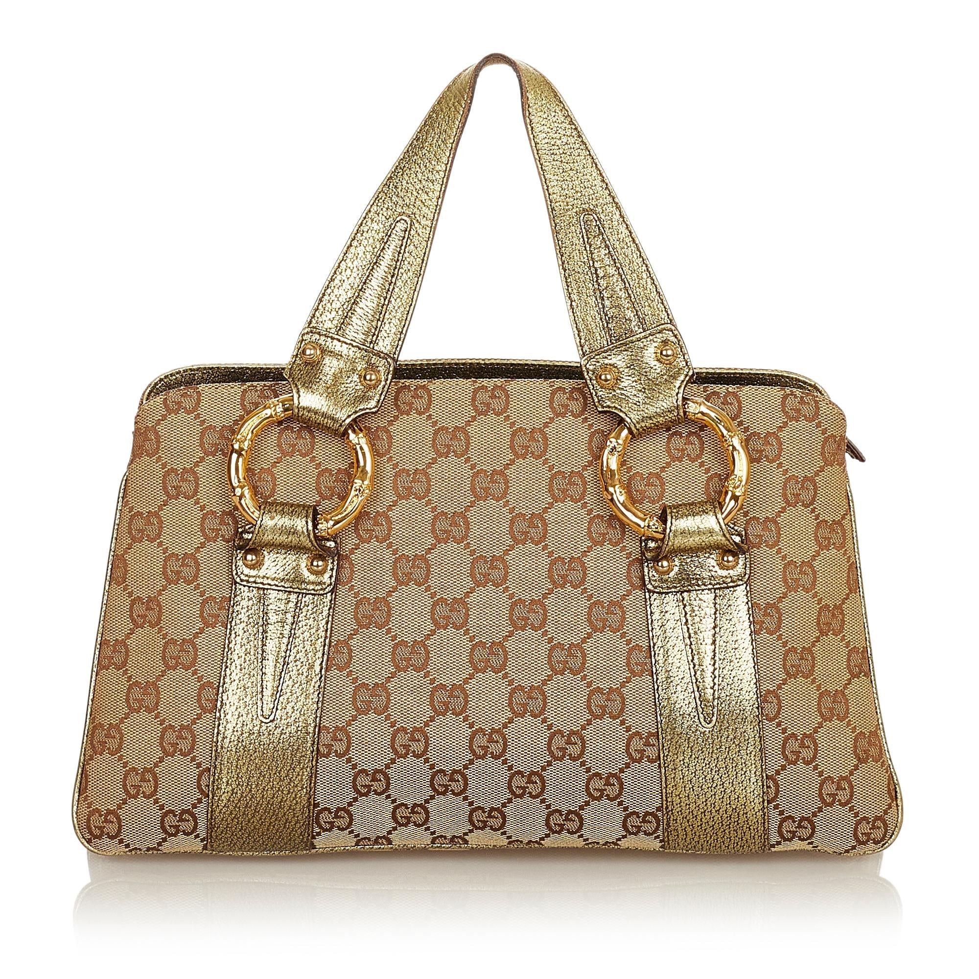 Gucci Metal Bamboo Gucci Canvas Handbag (SHG-25640)