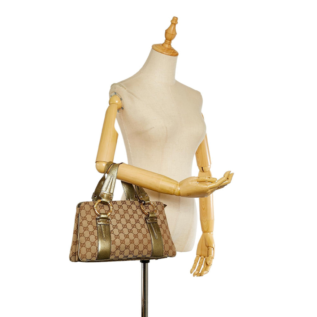 Gucci Metal Bamboo Gucci Canvas Handbag (SHG-25640)