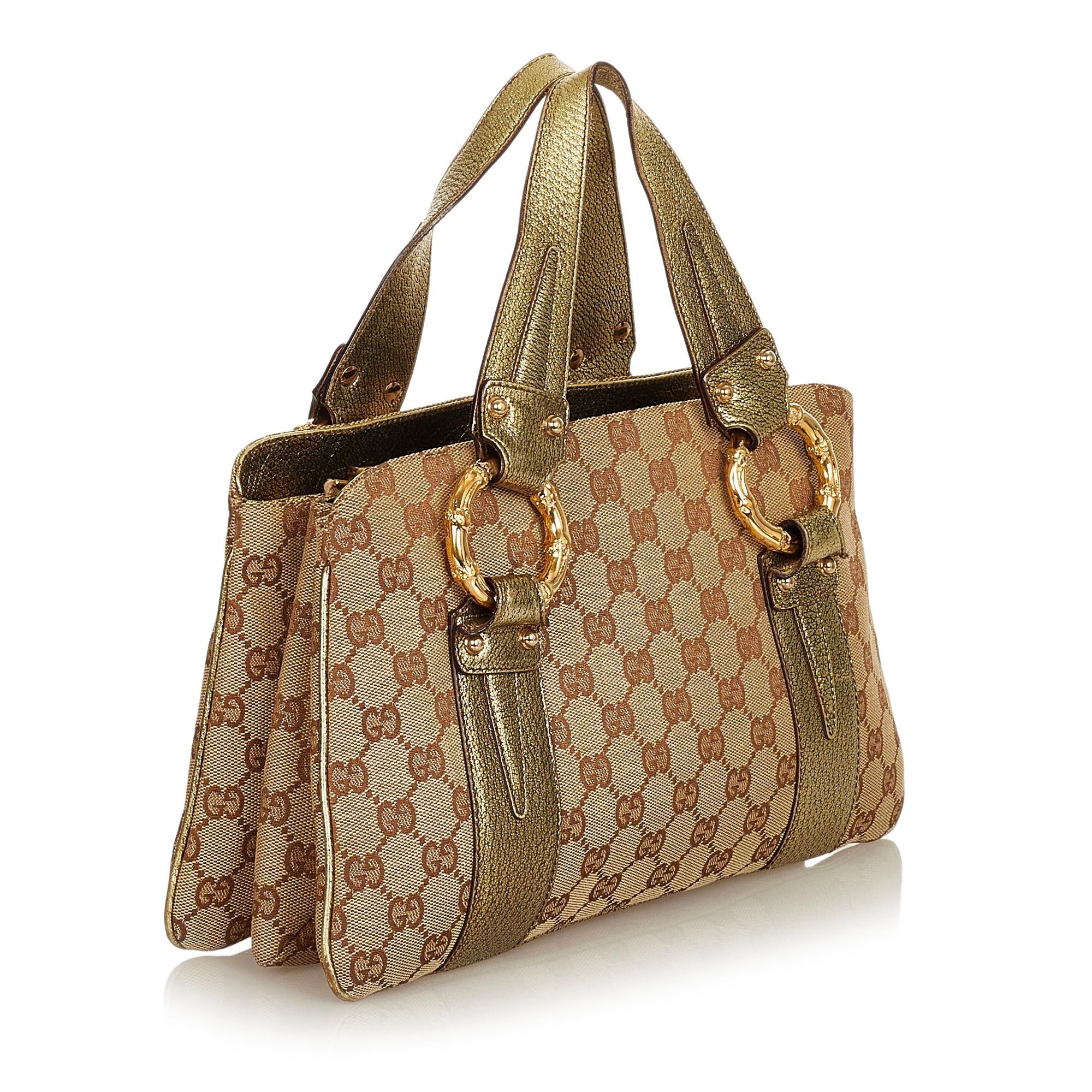 Gucci Metal Bamboo Gucci Canvas Handbag (SHG-25640)