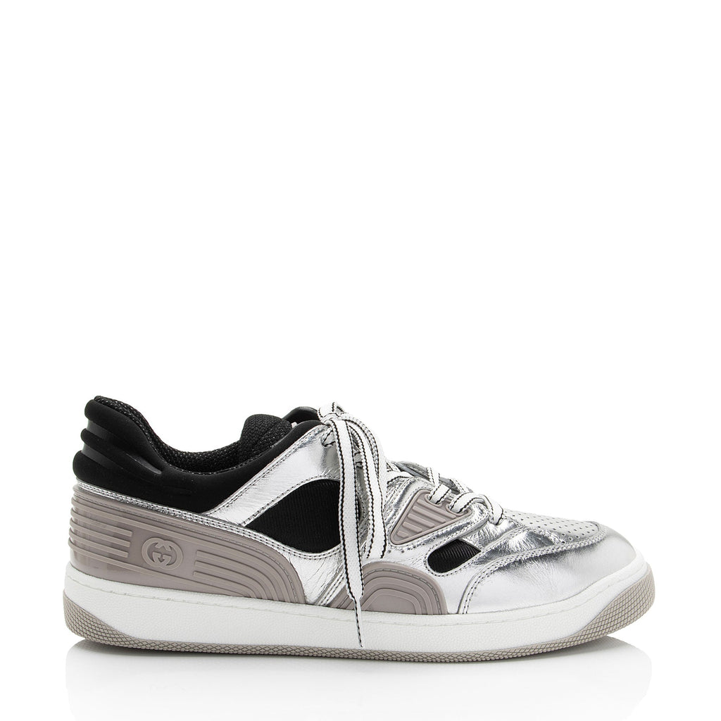Gucci Metallic Leather Basket Sneakers - Size 9 / 39 (SHF-I0e3sE)