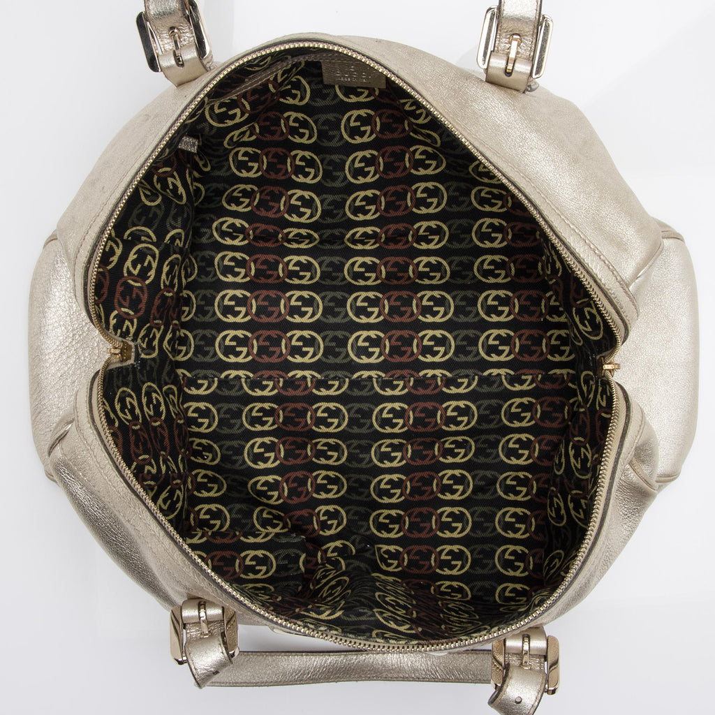 Gucci Metallic Leather Britt Medium Boston Bag (SHF-23530)