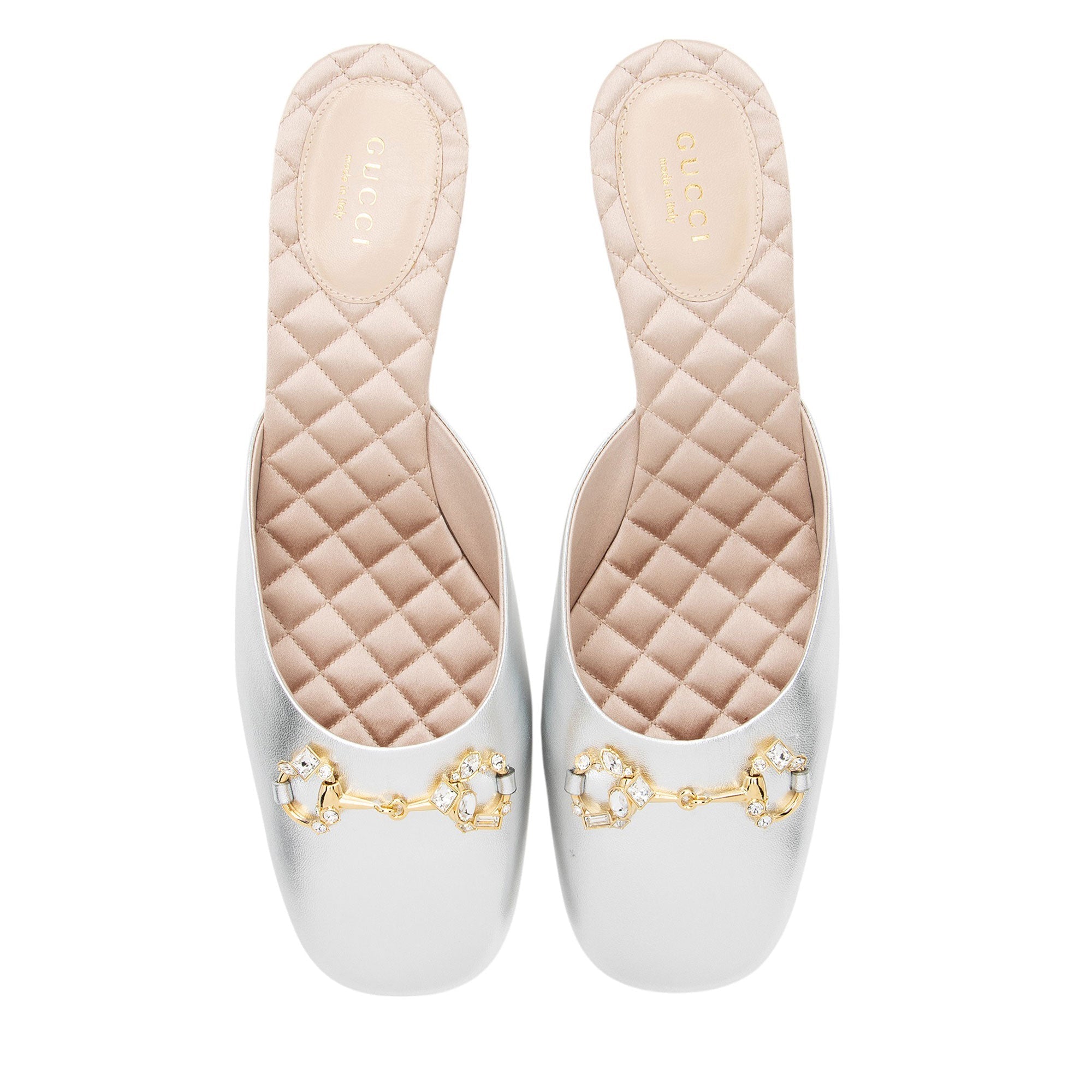 Gucci Metallic Leather Crystal Horsebit Mules - Size 9.5 / 39.5