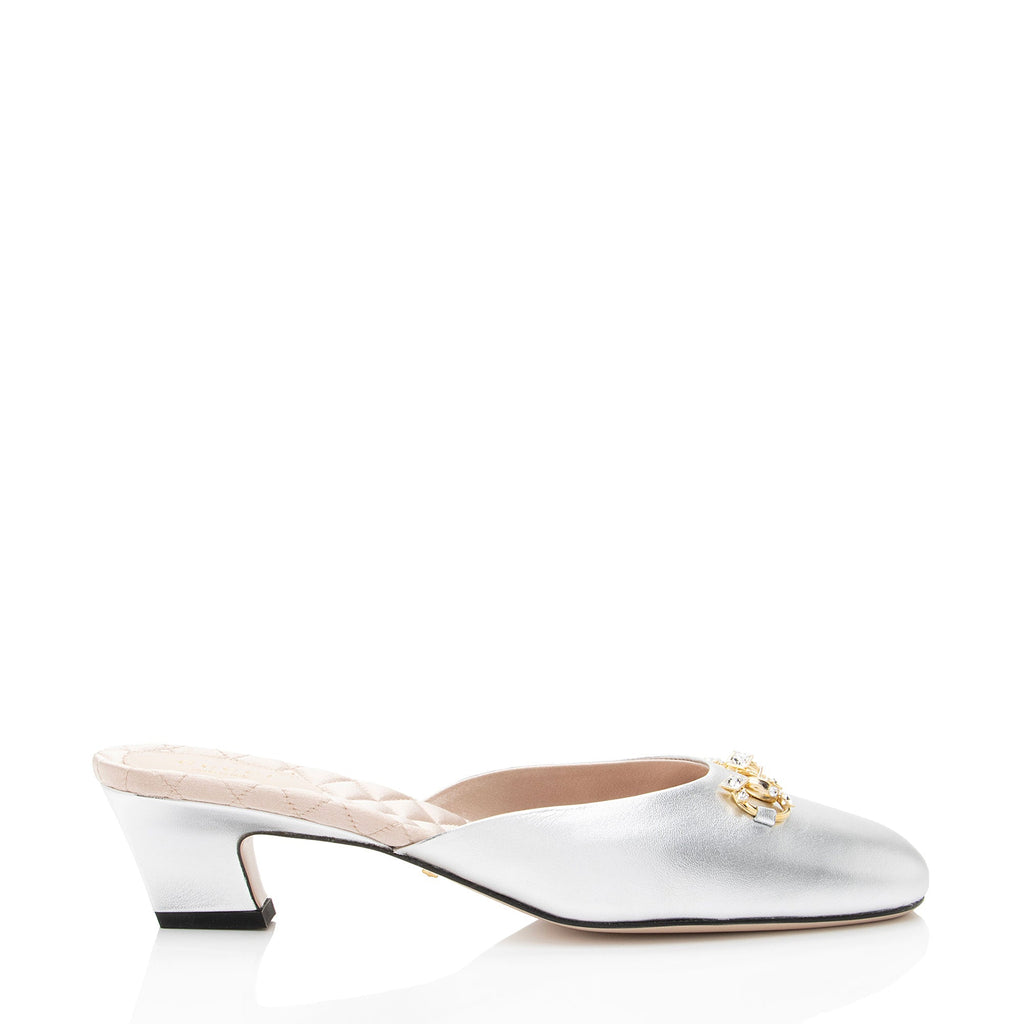 Gucci Metallic Leather Crystal Horsebit Mules - Size 9.5 / 39.5
