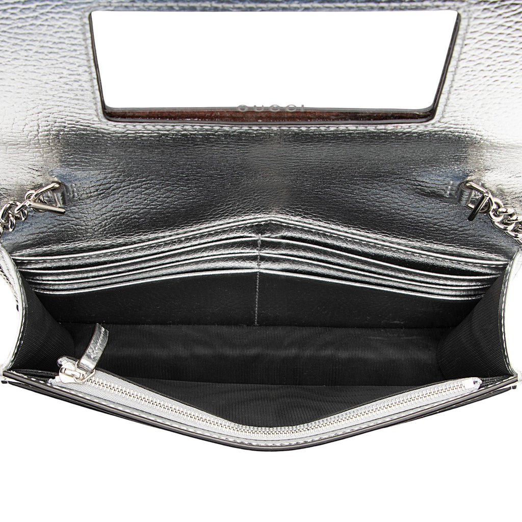 Gucci Metallic Leather GG Marmont Wallet on Chain (SHF-3rKwDE)