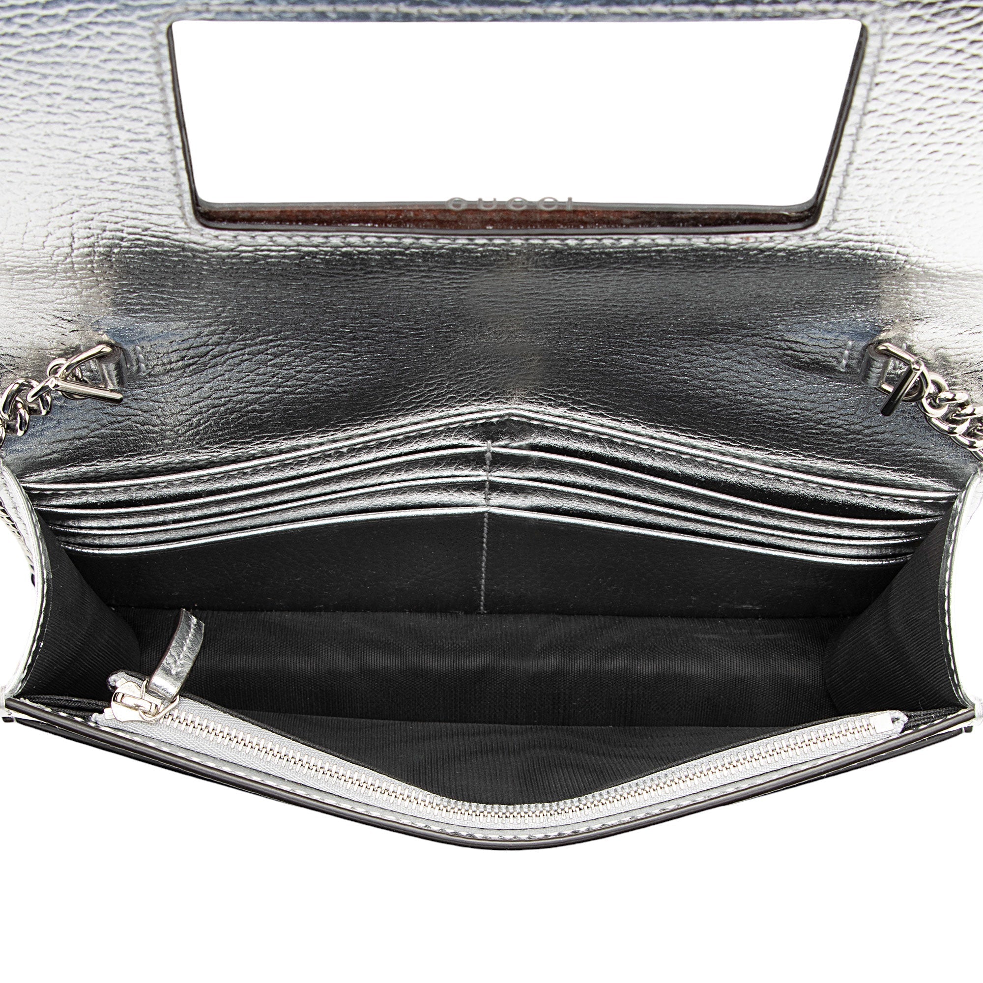Gucci Metallic Leather GG Marmont Wallet on Chain (SHF-3rKwDE)