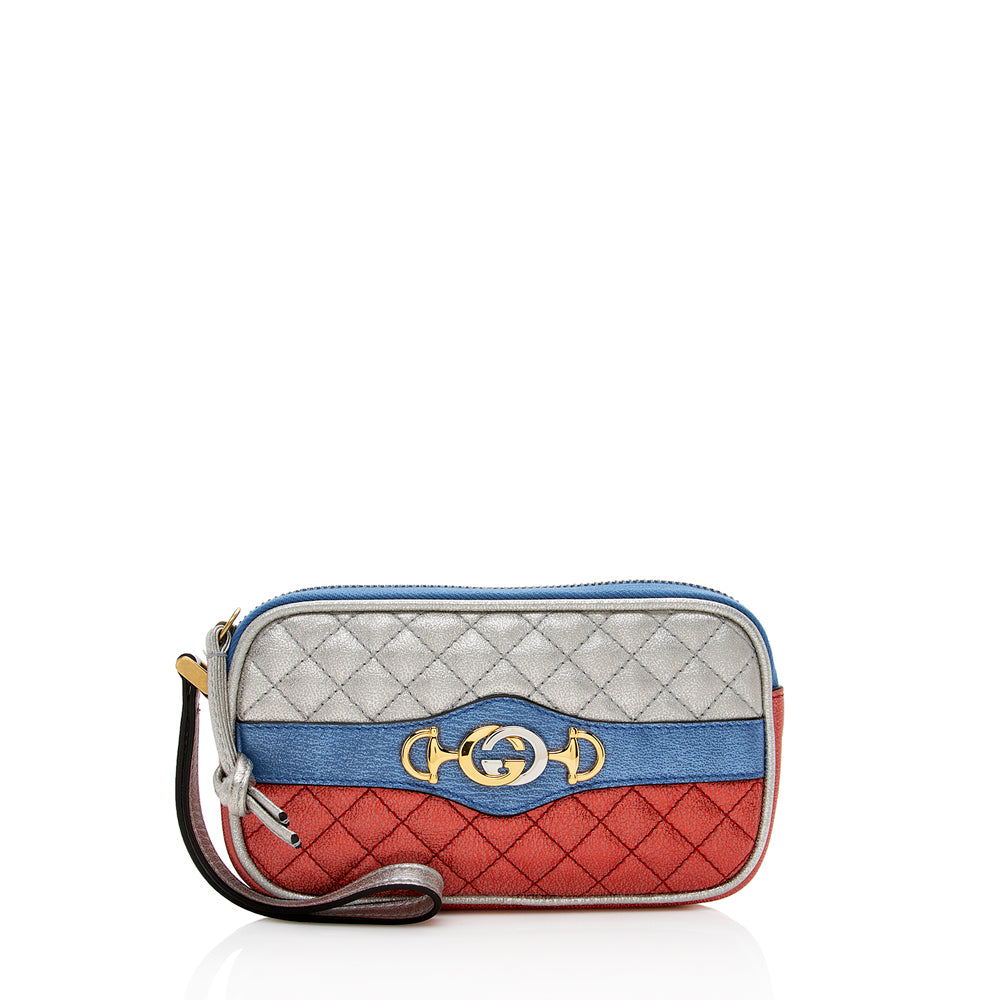 Gucci Metallic Leather Trapuntata Gucci Wristlet (SHF-15998)