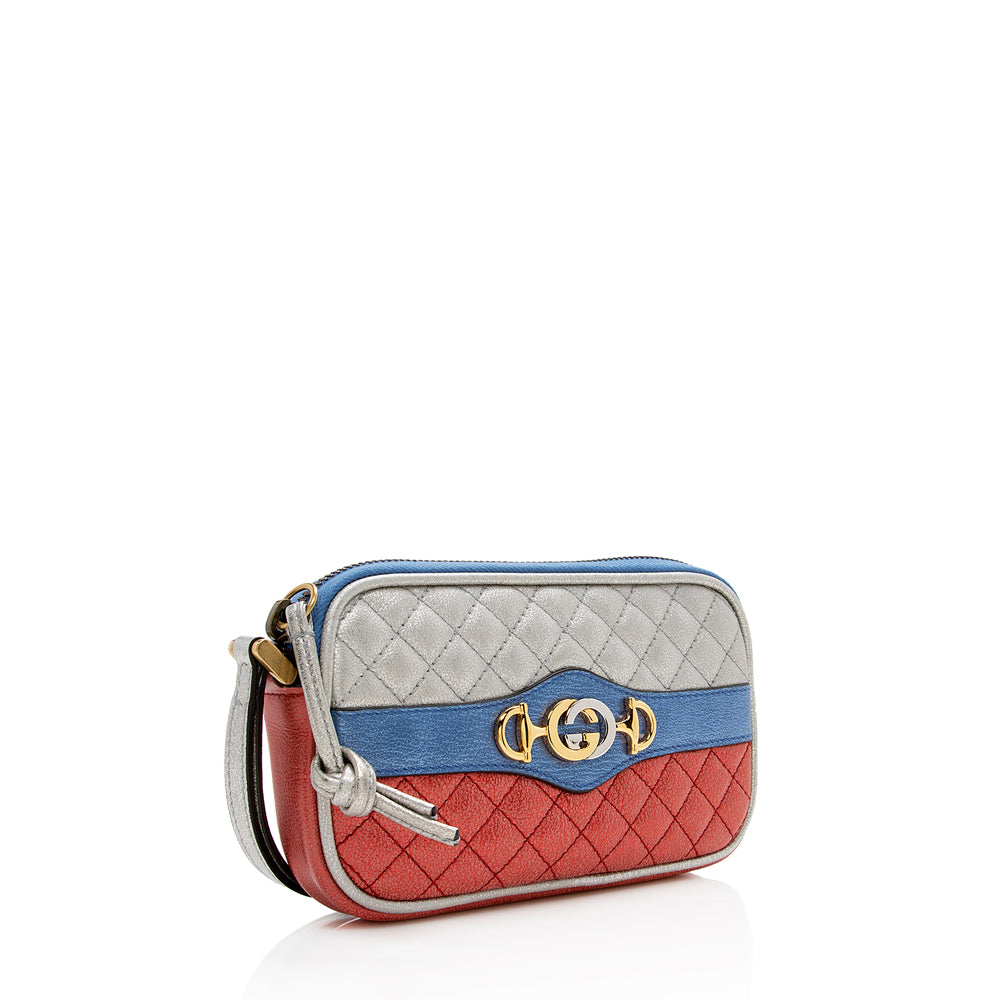 Gucci Metallic Leather Trapuntata Gucci Wristlet (SHF-15998)