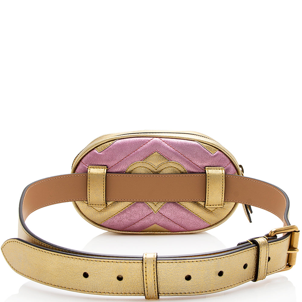 Gucci Metallic Matelasse Leather Gucci Marmont Belt Bag - Size 34 / 85 (SHF-12982)