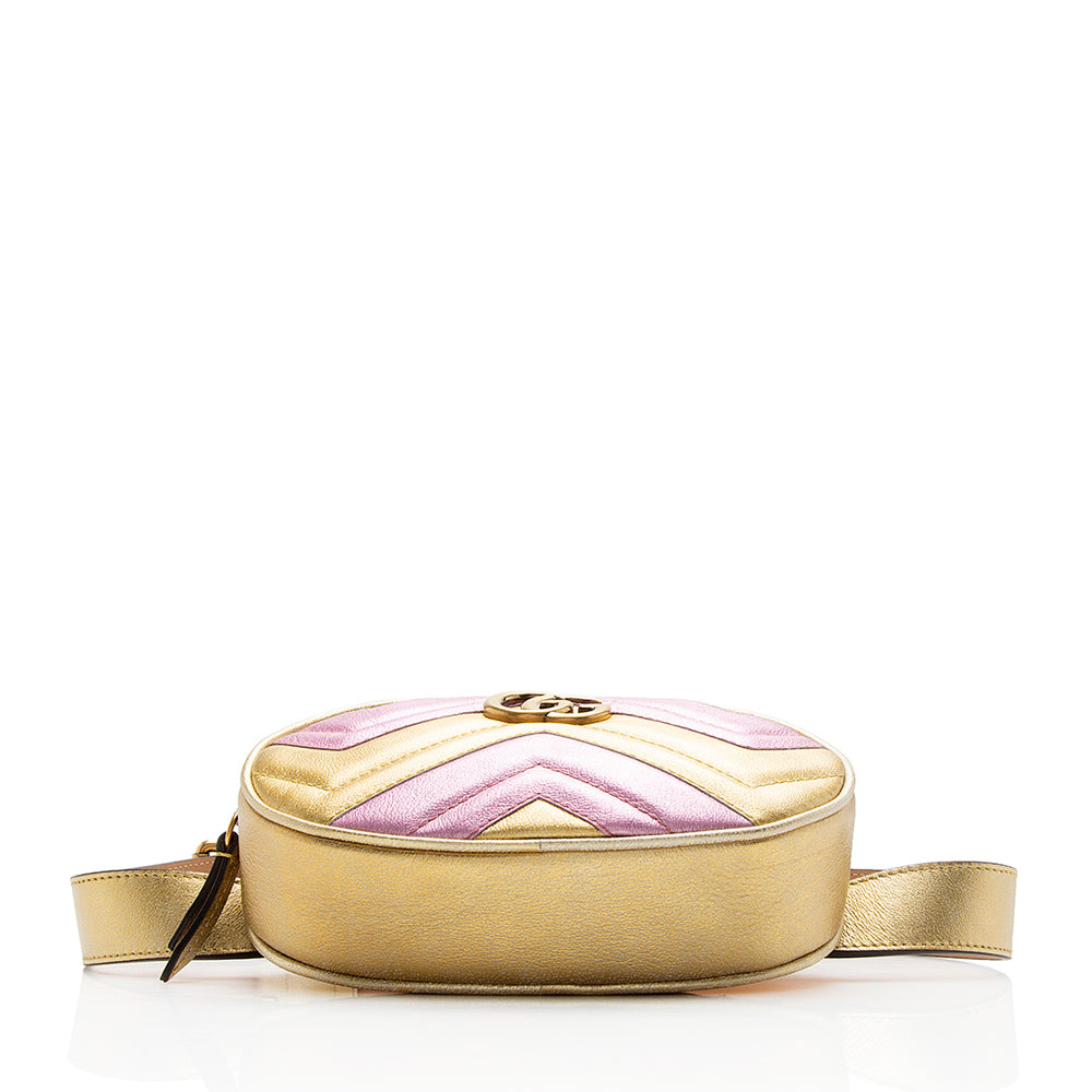 Gucci Metallic Matelasse Leather Gucci Marmont Belt Bag - Size 34 / 85 (SHF-12982)