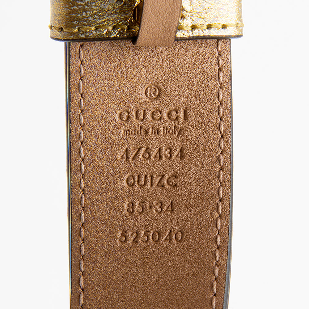 Gucci Metallic Matelasse Leather Gucci Marmont Belt Bag - Size 34 / 85 (SHF-12982)