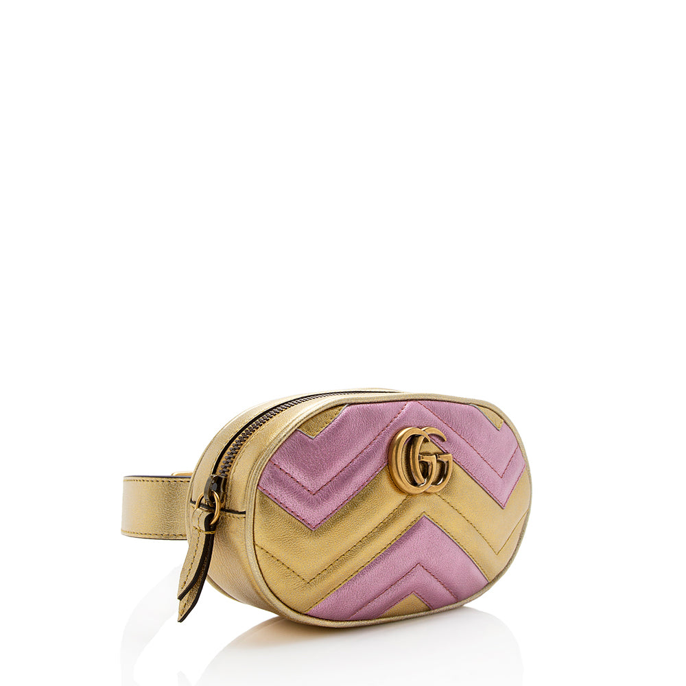 Gucci Metallic Matelasse Leather Gucci Marmont Belt Bag - Size 34 / 85 (SHF-12982)