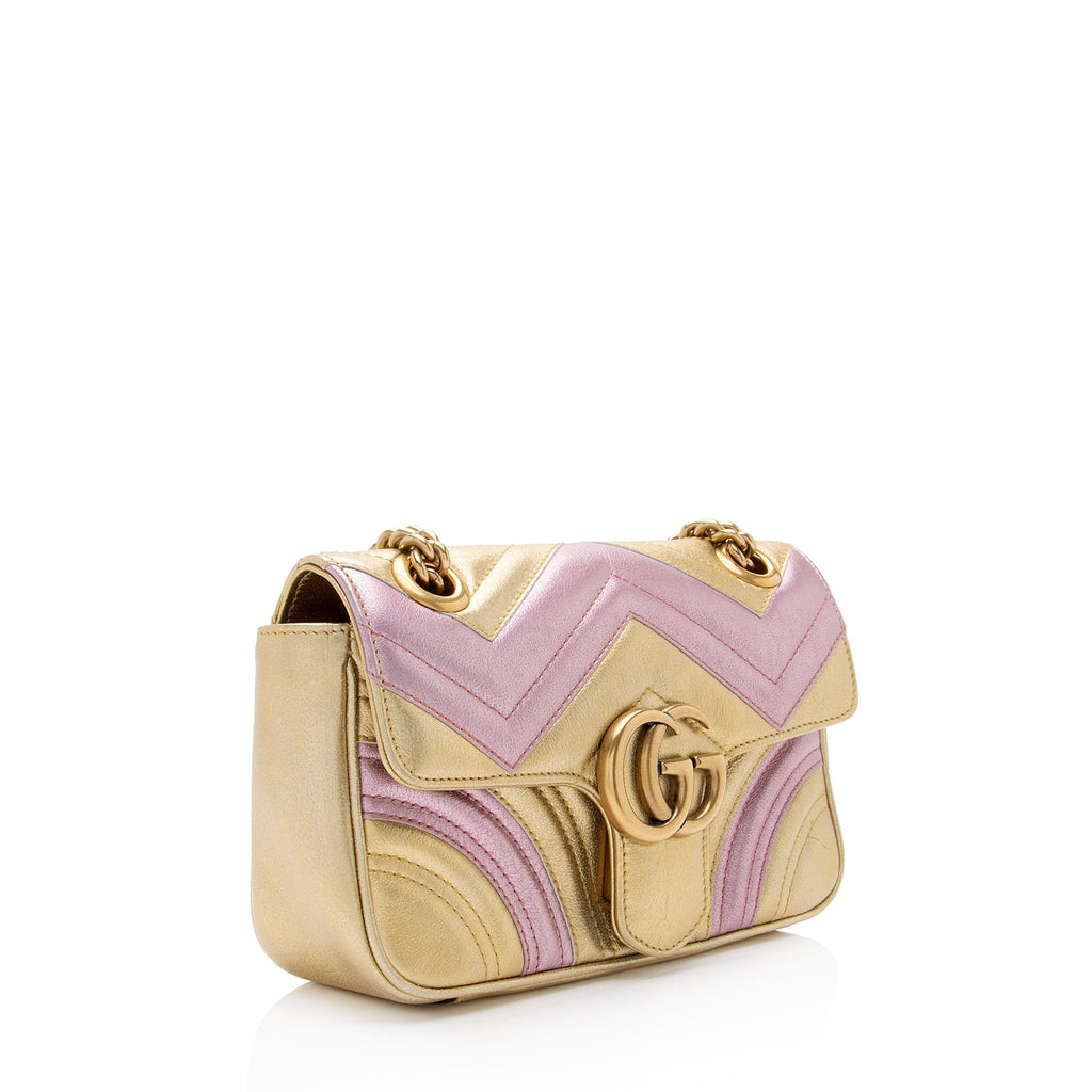 Gucci Metallic Matelasse Leather GG Marmont Mini Flap Shoulder Bag (SHF-6l0XWs)