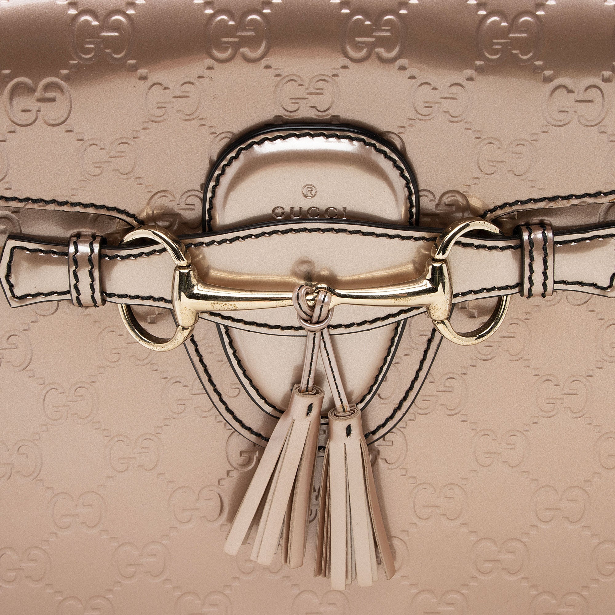 Gucci Metallic Patent Guccissima Leather Emily Large Shoulder Bag (SHF-v4gshd)