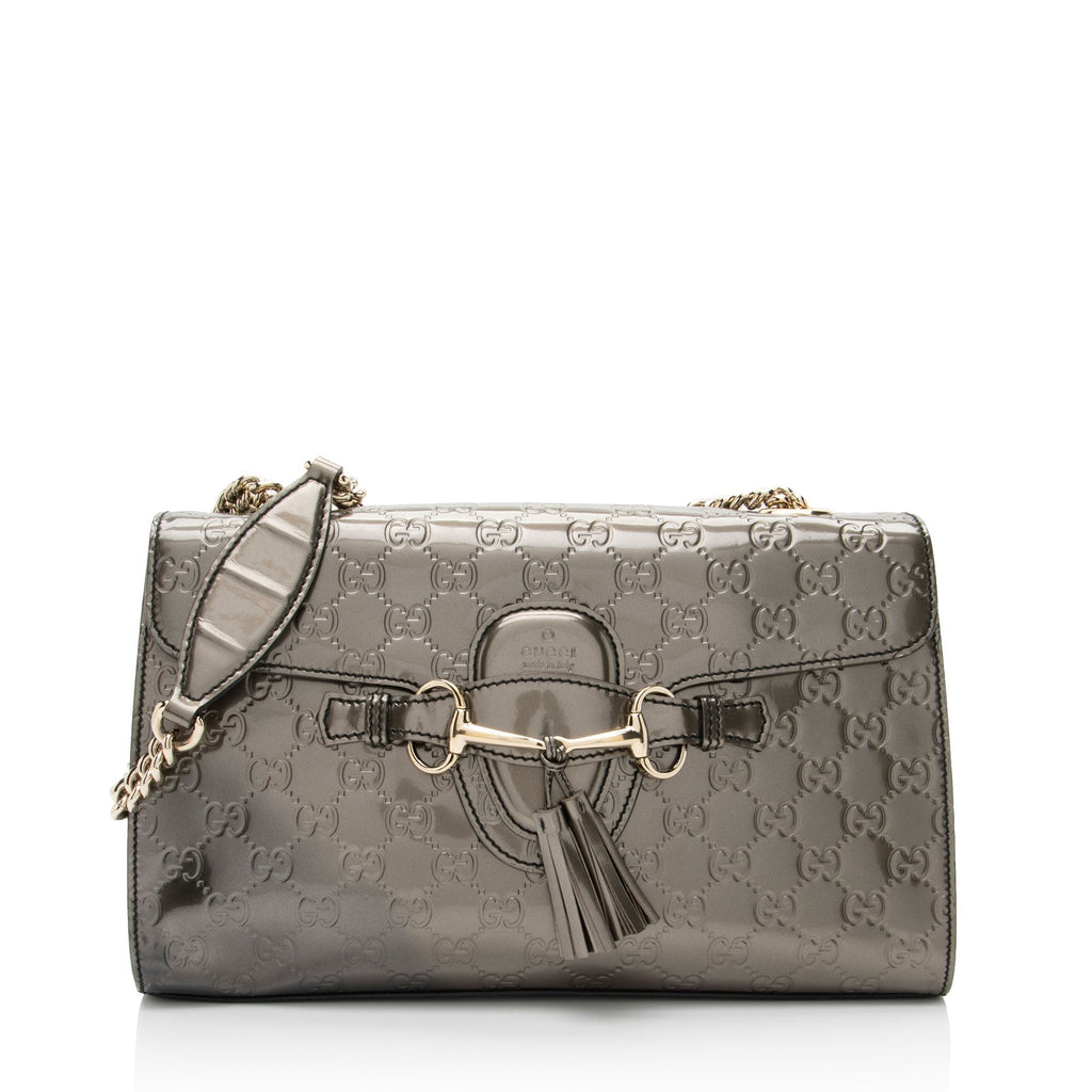 Gucci Metallic PatLBt Guccissima Leather Emily Medium Shoulder Bag